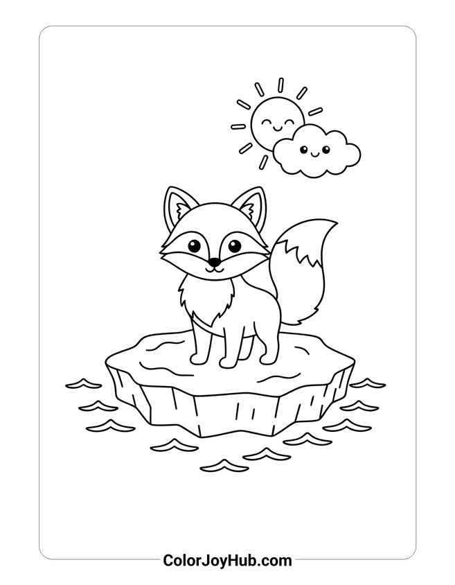 Arctic Fox on Iceberg Coloring Page