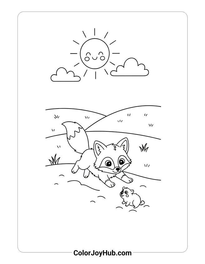 Fox Hunting Pounce Scene Coloring Page