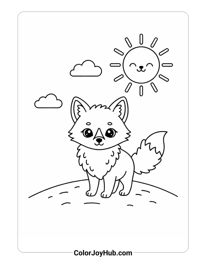 Fox on Snowy Hill Coloring Page
