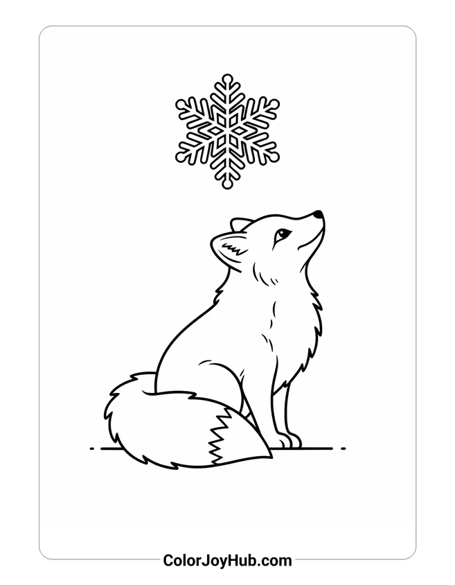 Fox Watching Snowflake Coloring Page