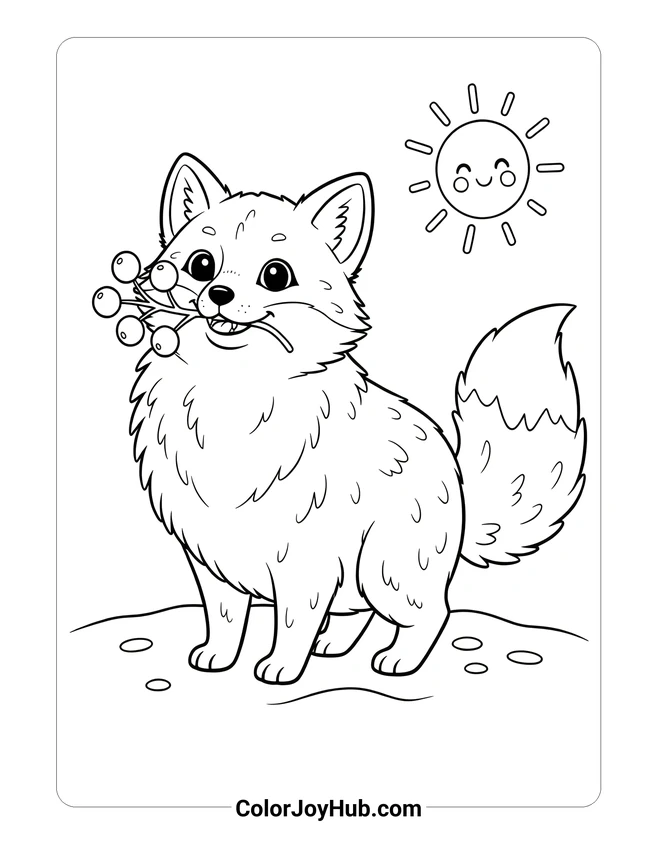 Fox with Tundra Berries Coloring Page