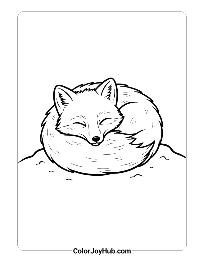 Sleeping Arctic Fox Coloring Page