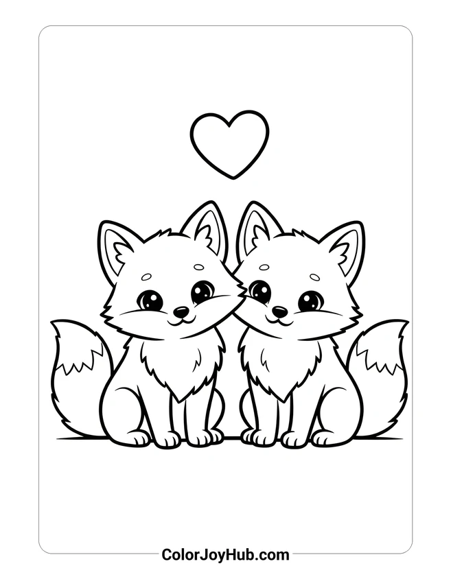 Two Arctic Foxes Sitting Coloring Page