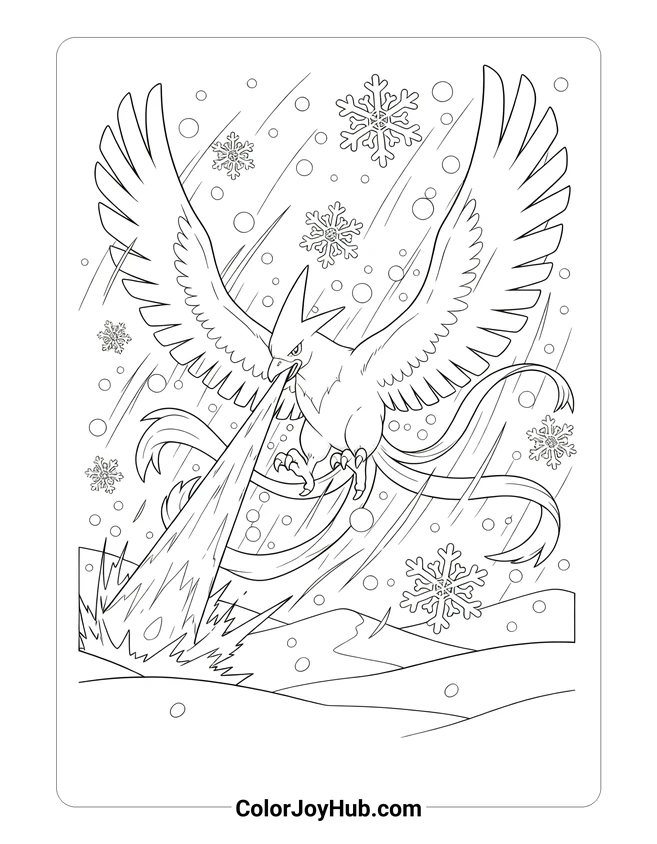 Articuno Ice Beam Attack Coloring Page