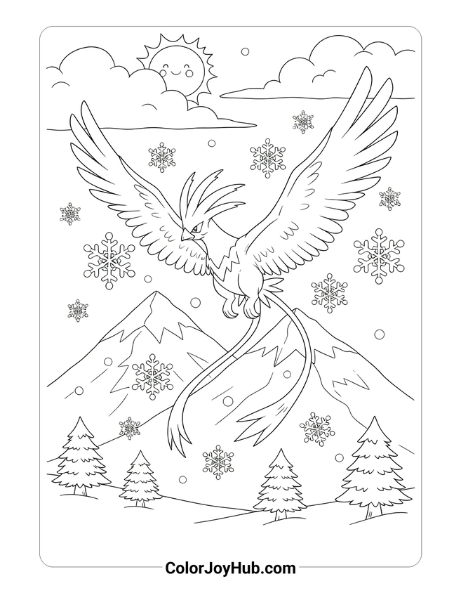 Articuno Mountain Scene Coloring Page
