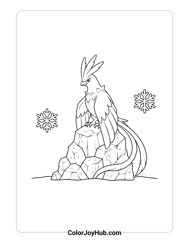 Articuno on Ice Crystal Coloring Page