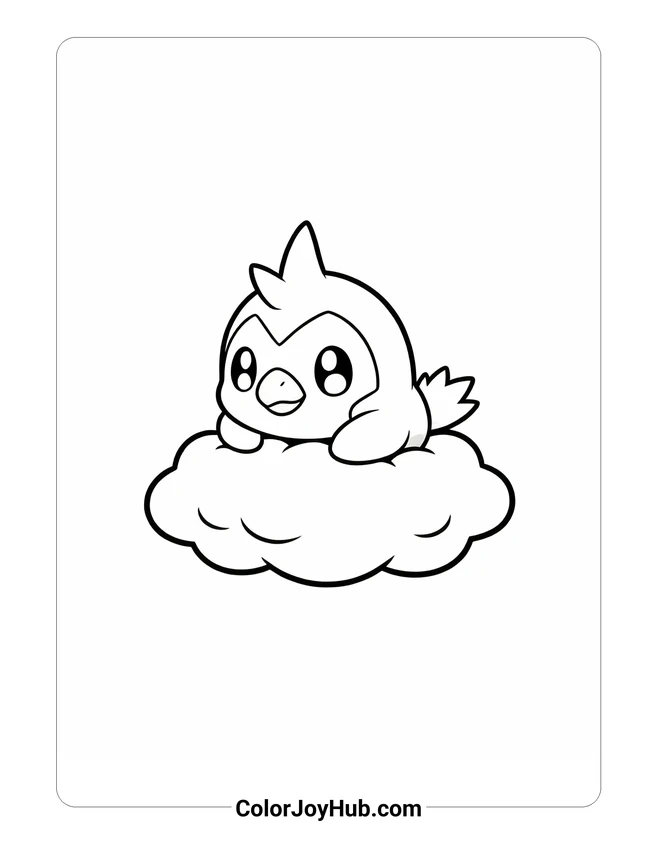 Chibi Articuno on Cloud Coloring Page