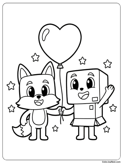 Foxy and Boxy Together Coloring Page