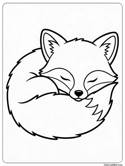 Sleeping Baby Fox Curled Up Coloring Page