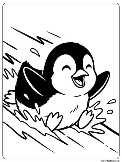 Baby Penguin Sliding on Belly Coloring Page