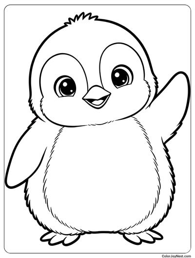 Baby Penguin Waving Hello Coloring Page