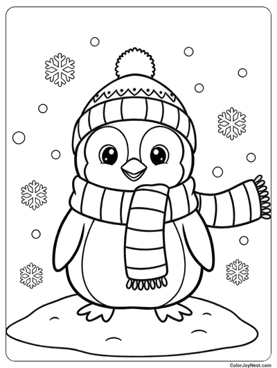 Baby Penguin with Winter Scarf Coloring Page