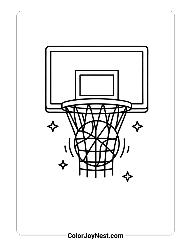 Basketball and Hoop Coloring Page