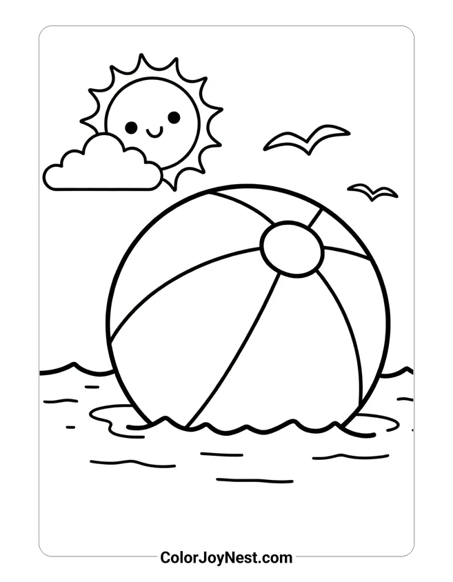Beach Ball at Ocean Coloring Page