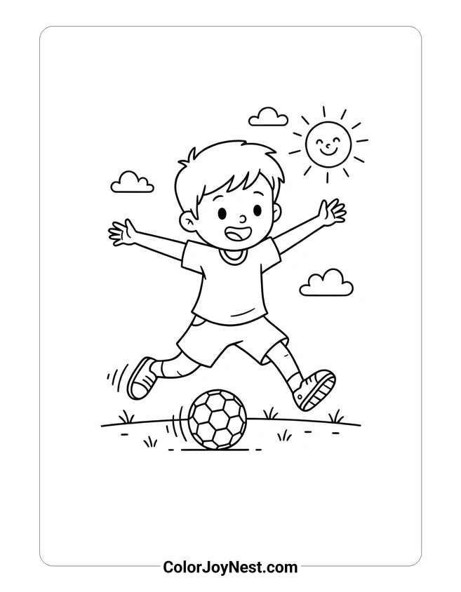 Boy Kicking Soccer Ball Coloring Page