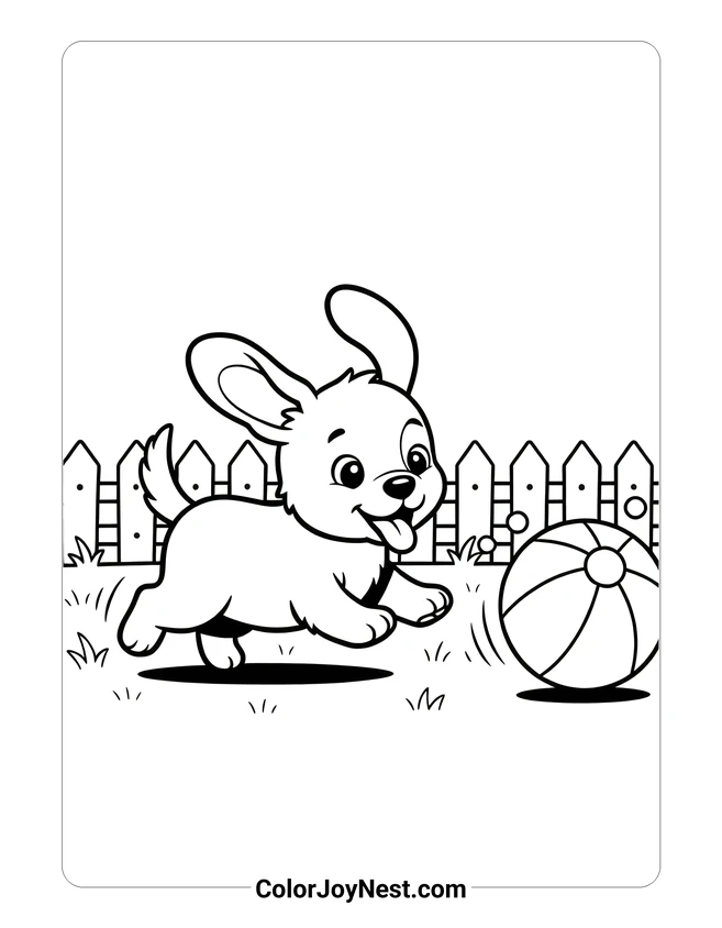 Dog Playing with Ball Coloring Page