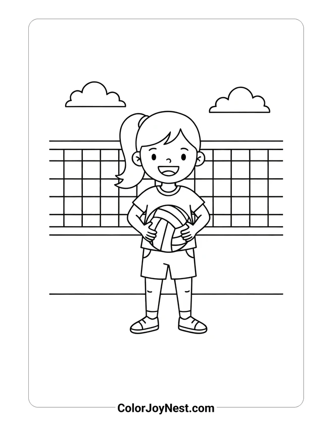 Girl Holding Volleyball Coloring Page