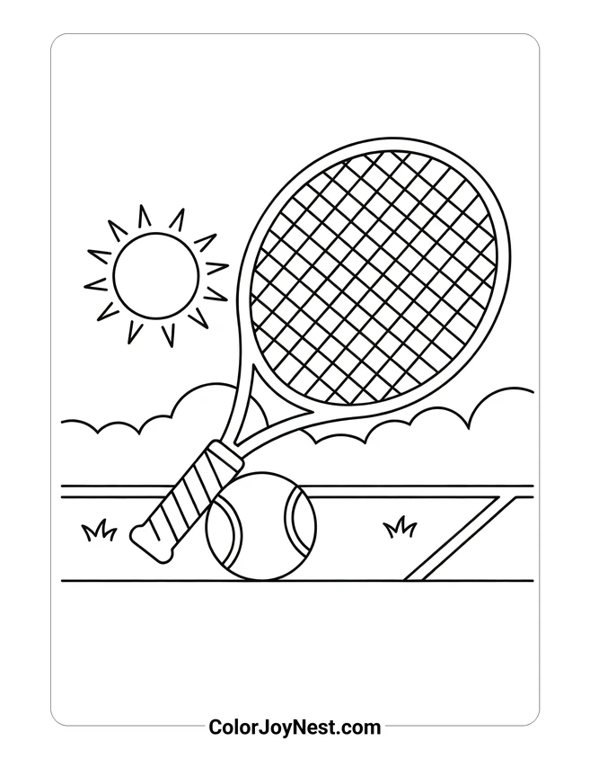 Tennis Ball and Racket Coloring Page