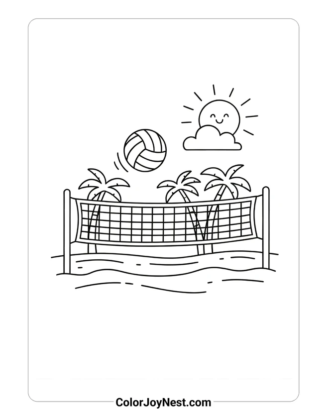 Volleyball Beach Scene Coloring Page