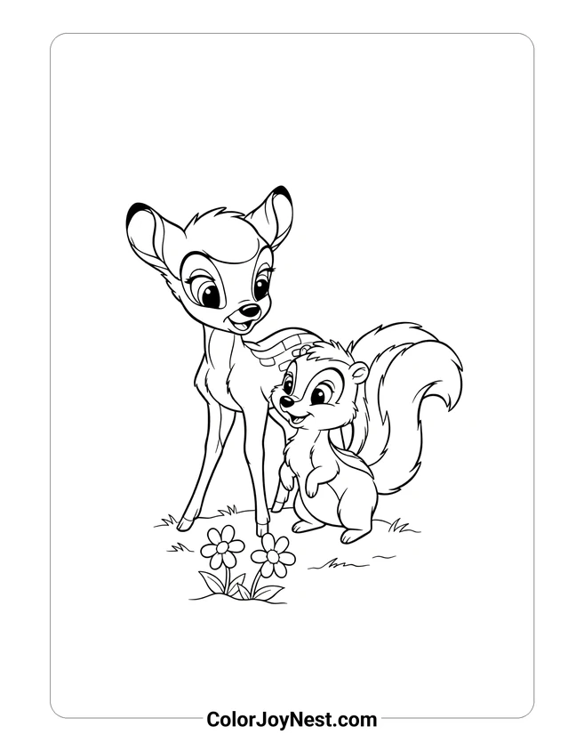 Bambi and Flower Skunk Coloring Page