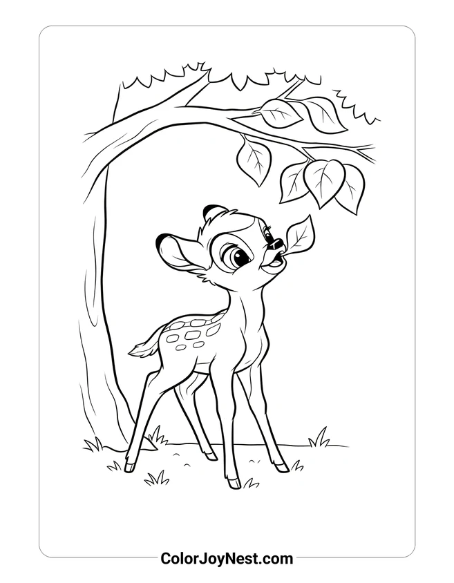 Bambi Eating Leaves Coloring Page