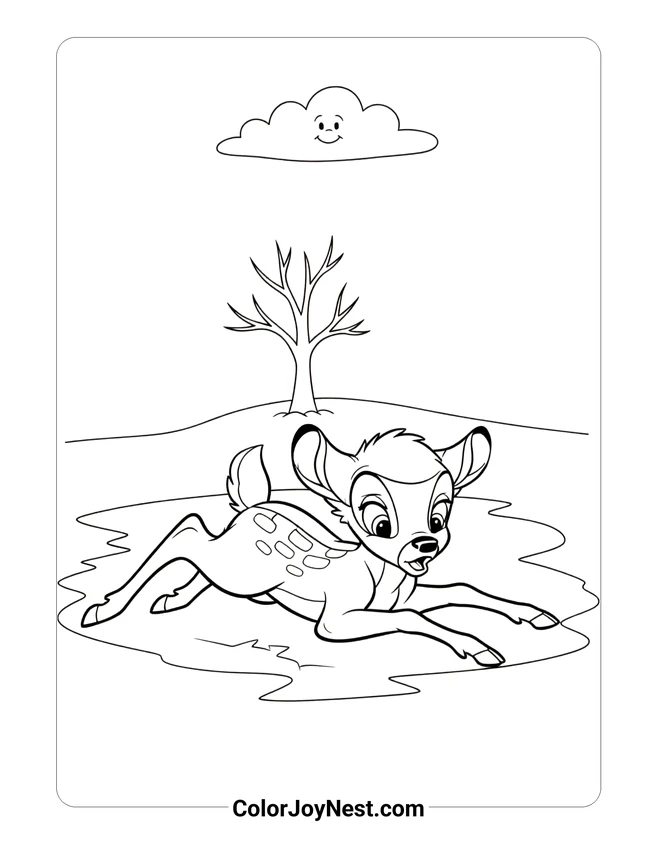 Bambi Slipping on Ice Coloring Page