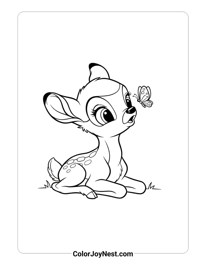 Bambi with Butterfly Coloring Page