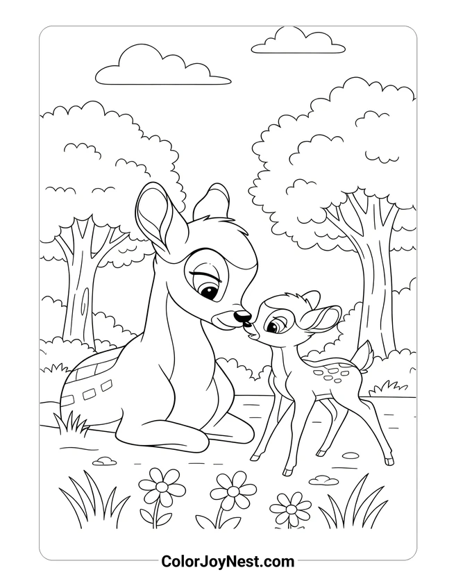 Bambi with Mother Coloring Page
