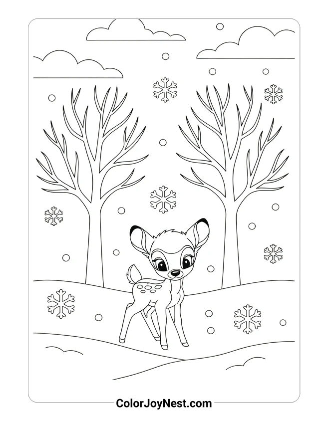 Winter Forest Bambi Coloring Page