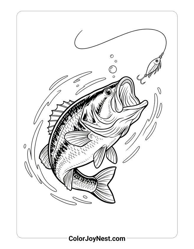 Bass Chasing Lure Coloring Page