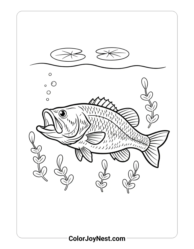 Bass in Lily Pads Coloring Page