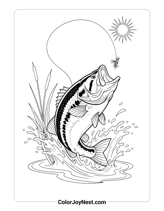 Bass Jumping for Fly Coloring Page
