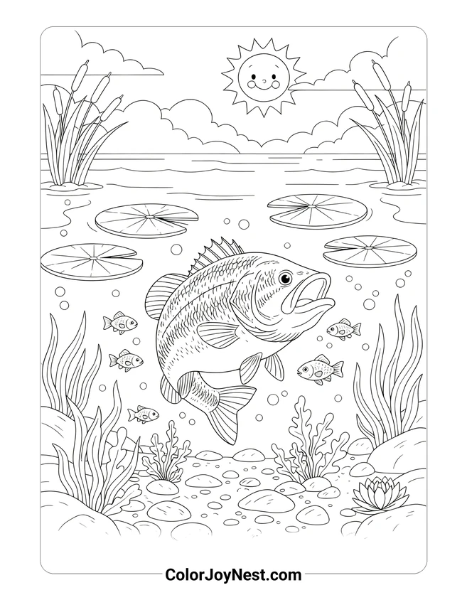 Bass Lake Scene Coloring Page