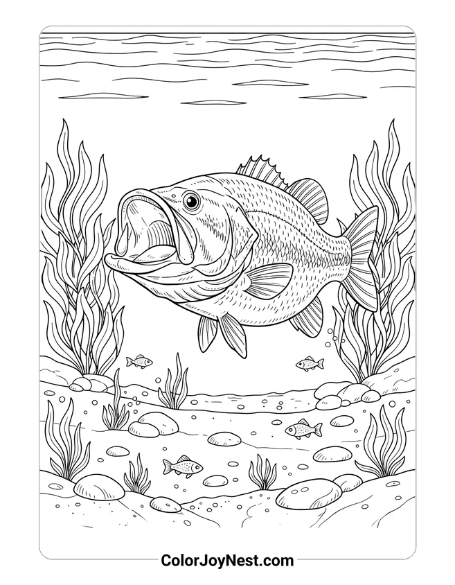 Bass Underwater Habitat Coloring Page