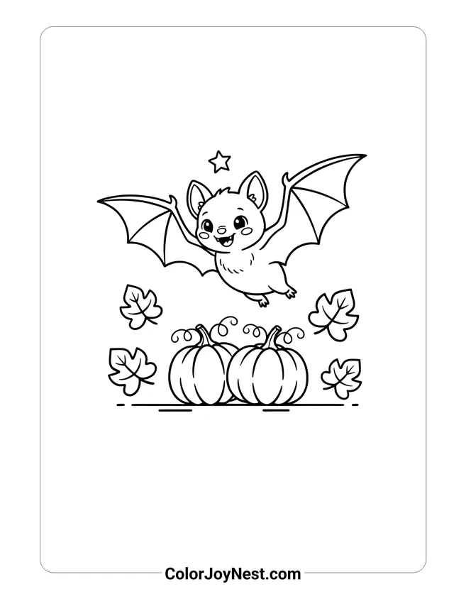 Bat and Pumpkin Patch Coloring Page