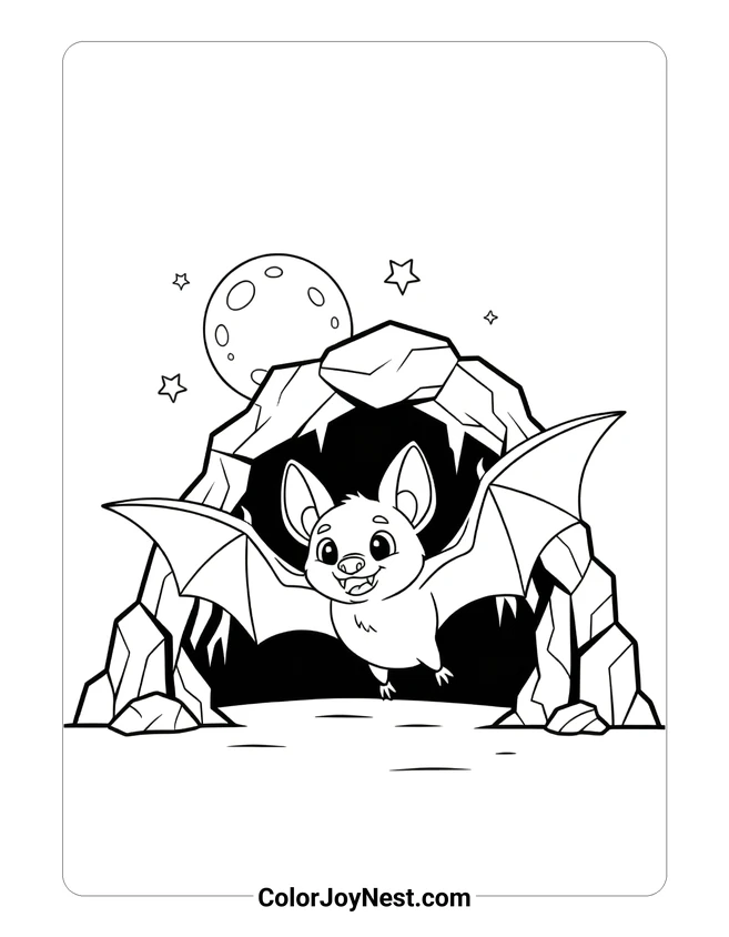 Bat Flying from Cave Coloring Page