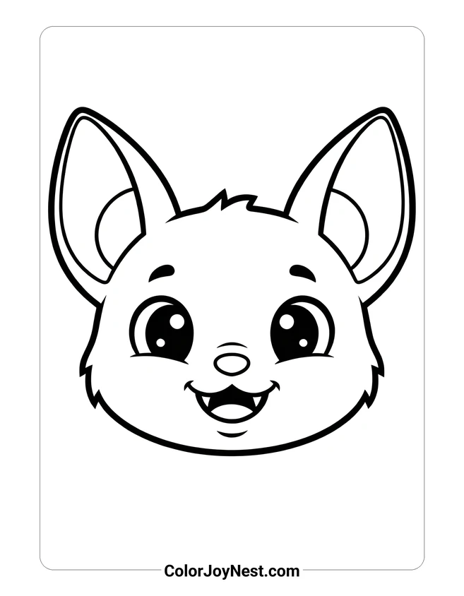 Cute Bat Face Coloring Page
