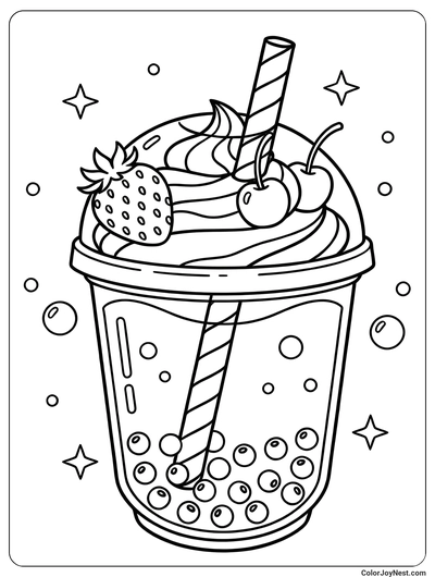 Boba Tea with Fruit Toppings Coloring Page