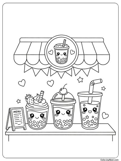 Boba Tea Shop Scene Coloring Page