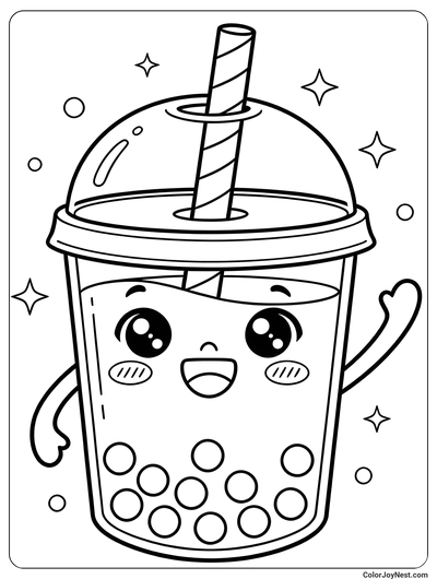 Cute Boba Character Waving Coloring Page