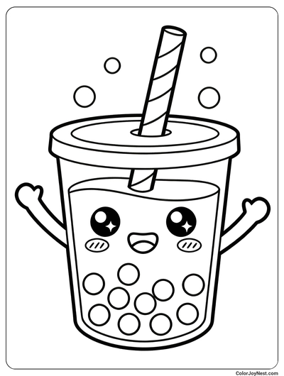 Kawaii Boba Tea Cup Coloring Page