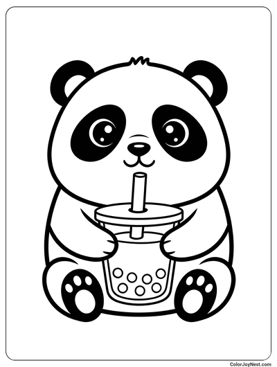 Panda Holding Boba Coloring Page