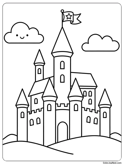 Bold Castle and Flag Coloring Page