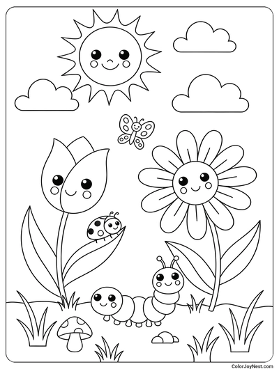 Bold Garden Friends Coloring Page