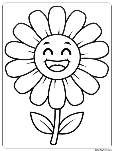 Bold Happy Flower Coloring Page