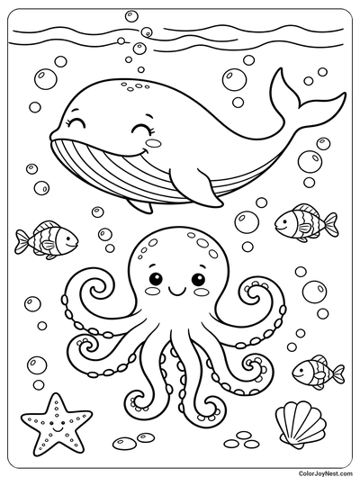Bold Ocean Friends Coloring Page