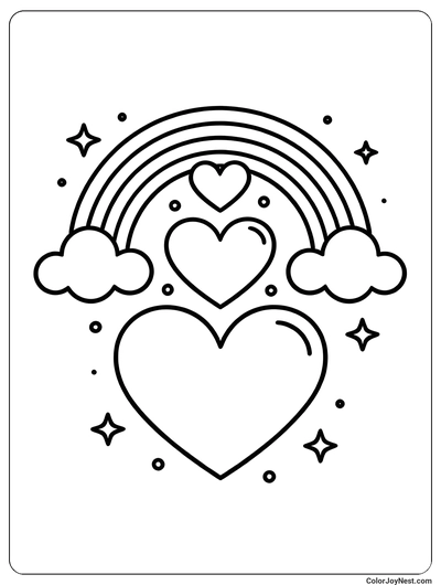 Bold Rainbow Hearts Coloring Page
