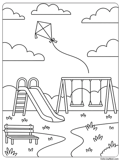 City Park Playground Scene Coloring Page