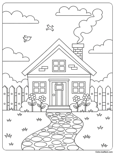 Cozy House Scene Coloring Page