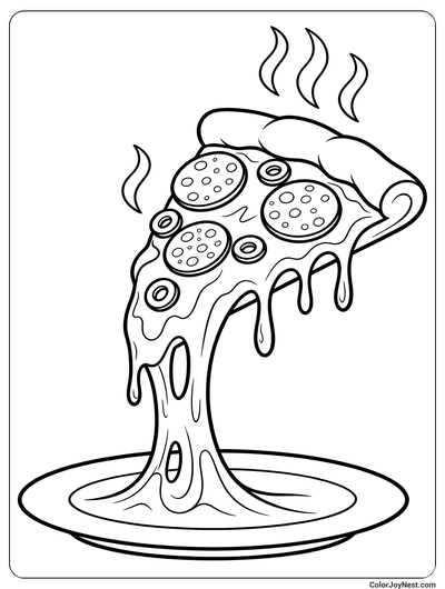 Yummy Pizza Slice Coloring Page